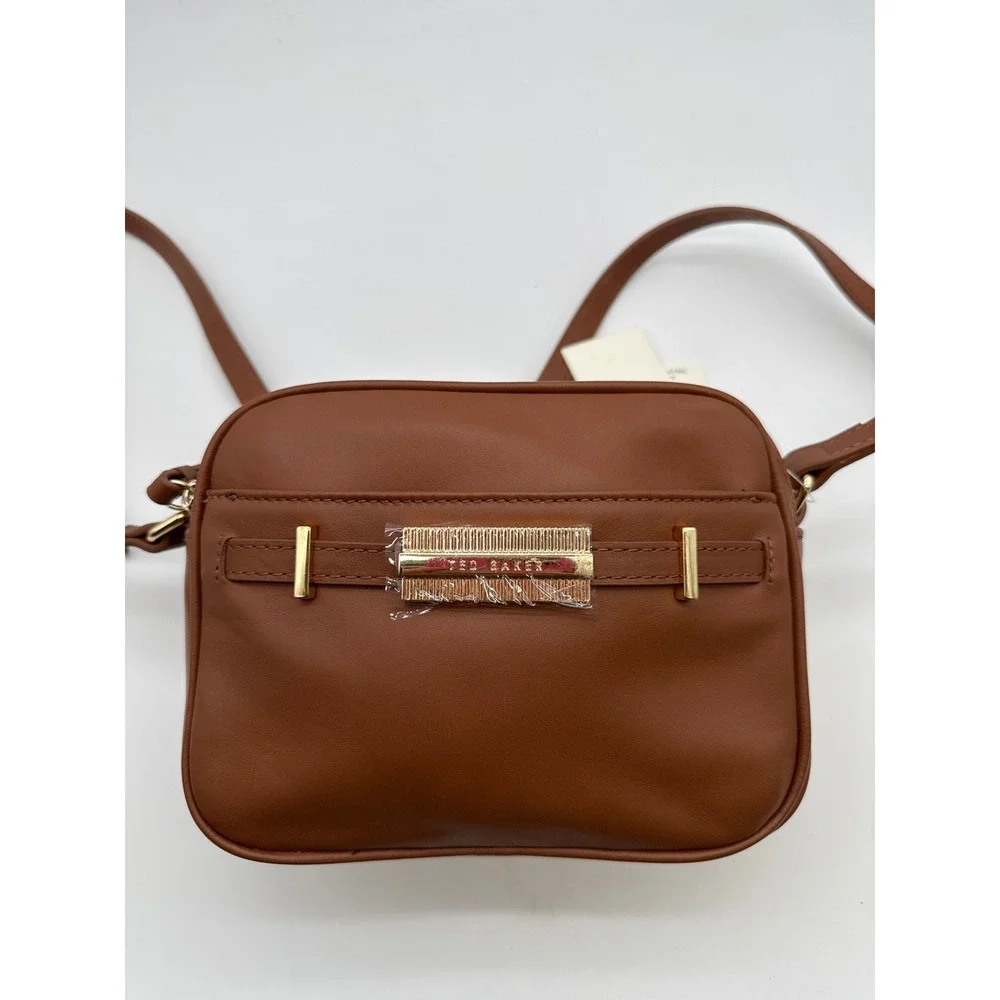 Ted Baker London Brown Leather Crossbody Bag Gold Hardware Camera Bag NWT